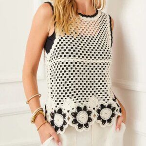 Karen Kane In The Garden Celine Crochet Flower  Sweater Tank in Natural NWT M/L